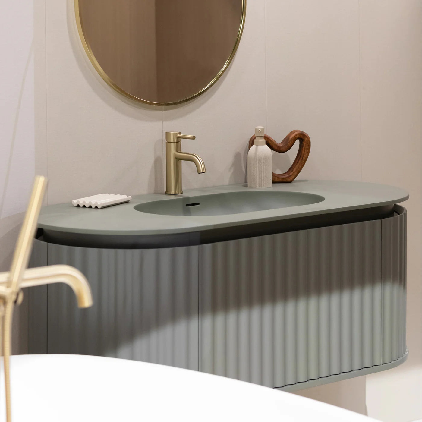 60’’ Khaki Round Hanging Vanity 1 Drawer