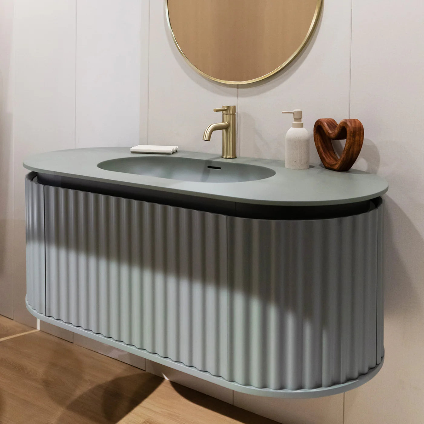 60’’ Khaki Round Hanging Vanity 1 Drawer