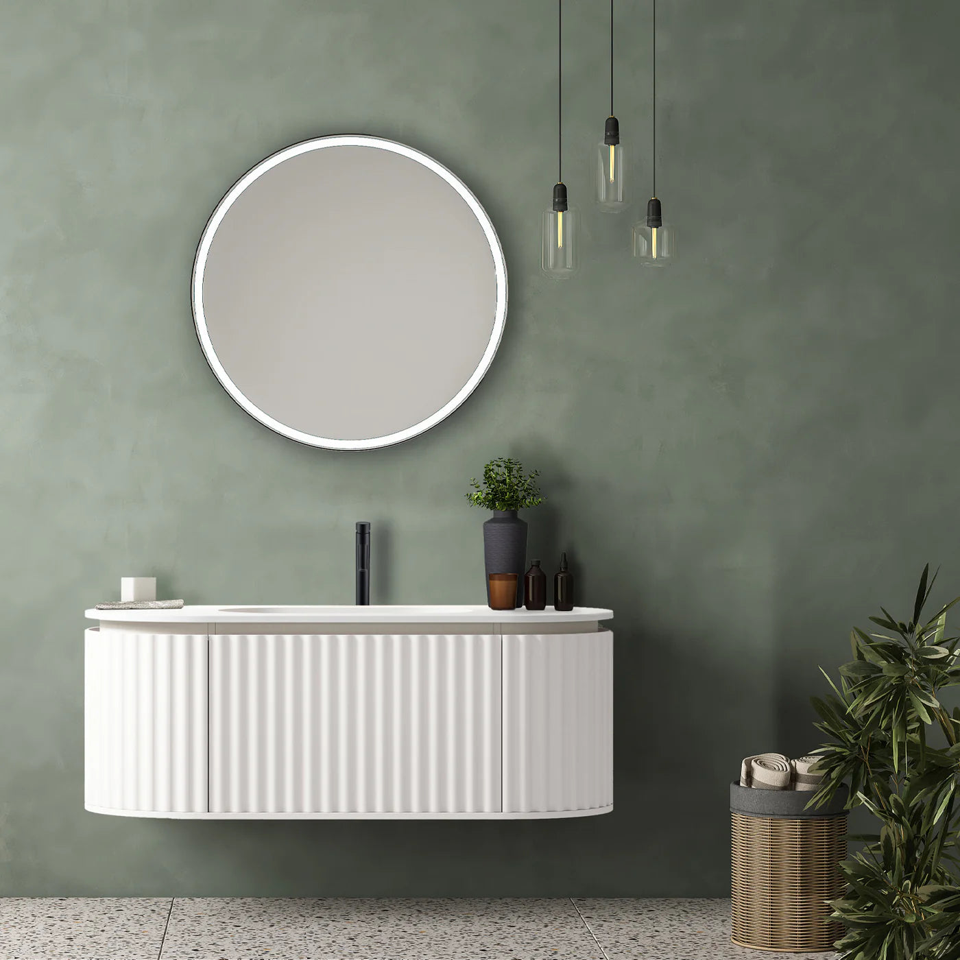60’’ Matte White Round Hanging Vanity 1 Drawer