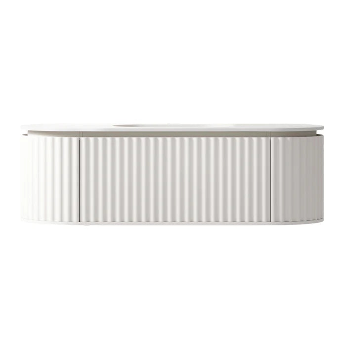 60’’ Matte White Round Hanging Vanity 1 Drawer