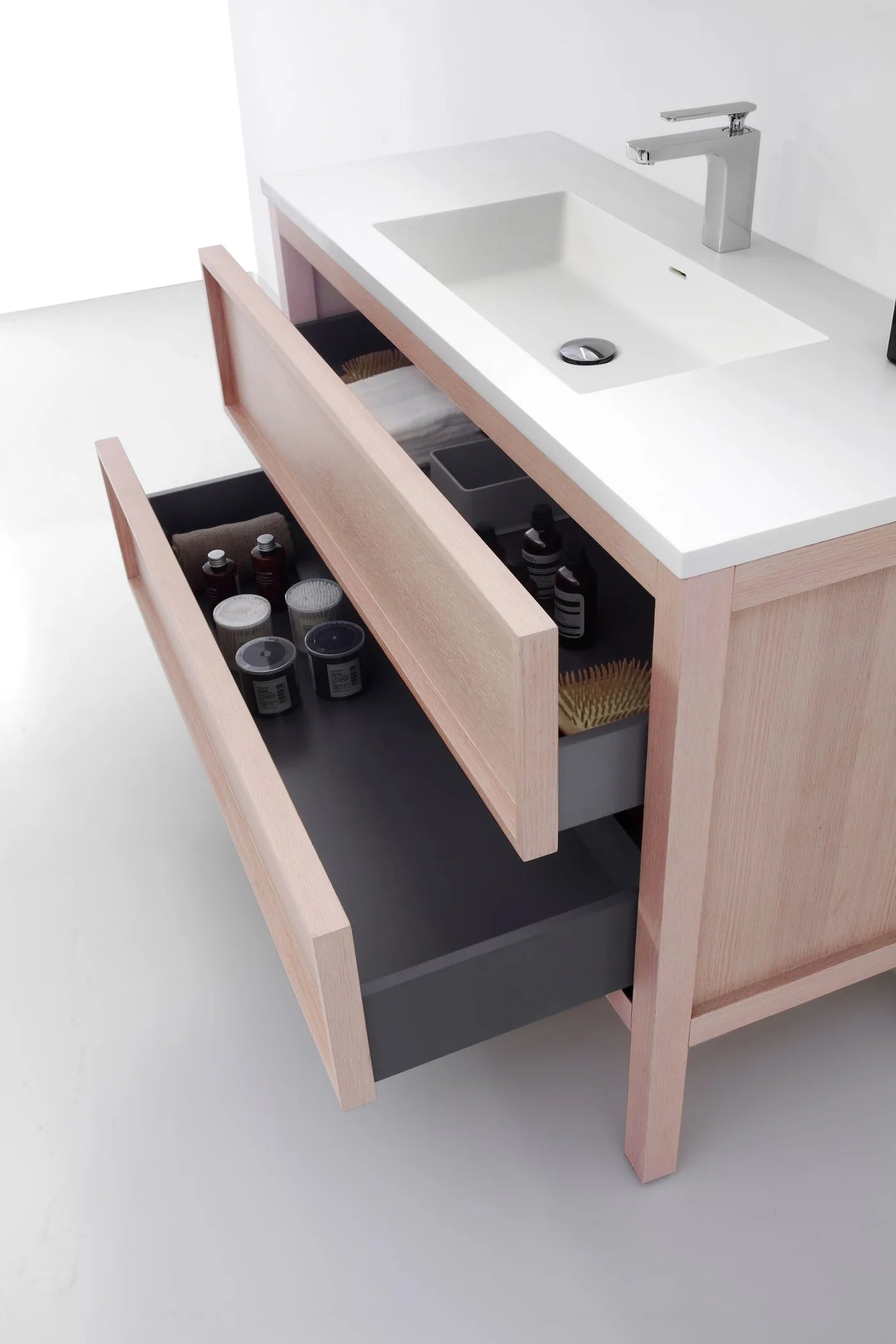 48'' Vanity on Legs 2 Drawers "Shaker" Bleached Oak