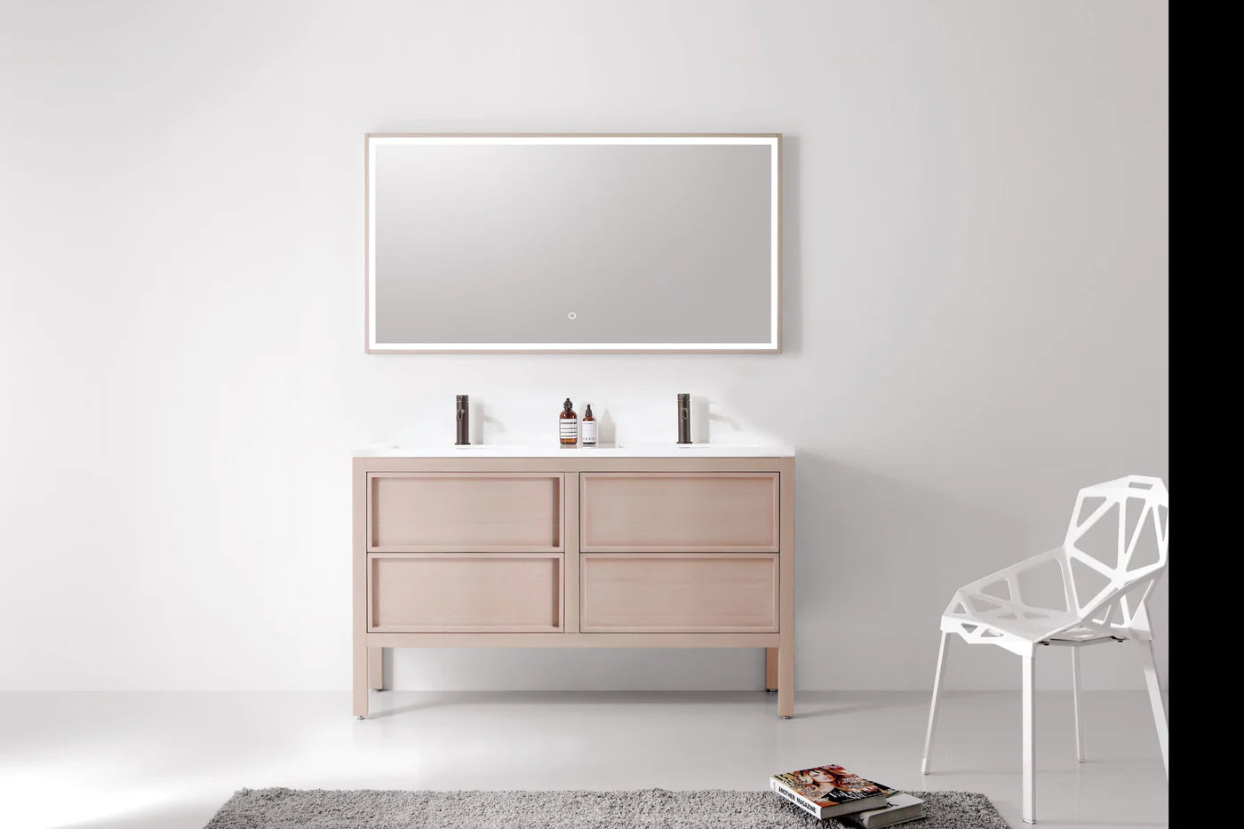 60'' Vanity on Legs 2 Drawers "Shaker" Bleached Oak