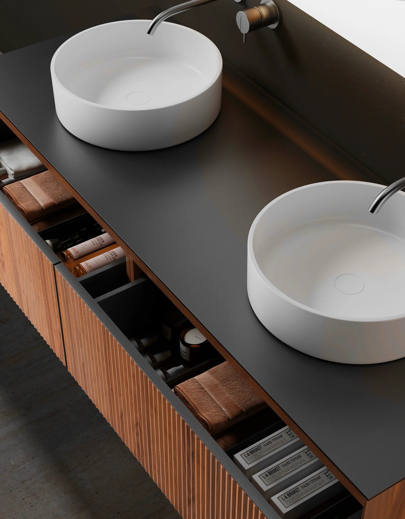 60'' Suspended Vanity 2 Drawers Wood Slat