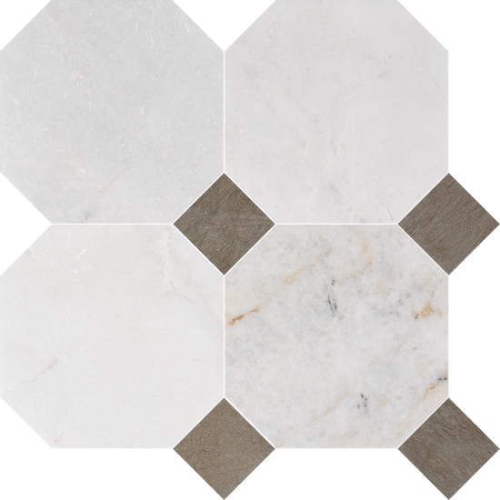 Valentino Bianco 6" Octagon w/ Latte Dot Marble Mosaic