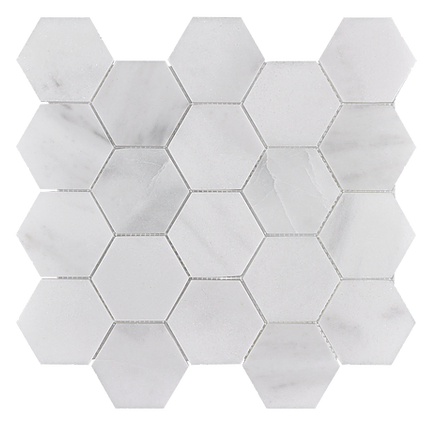 Venetian White 3" Hexagon Polished Marble Mosaic