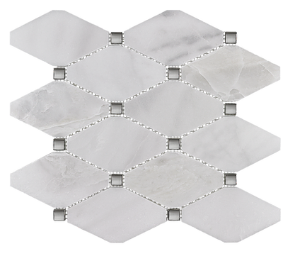 Venetian White Octagon w/ Silver Dot Polished Marble Mosaic