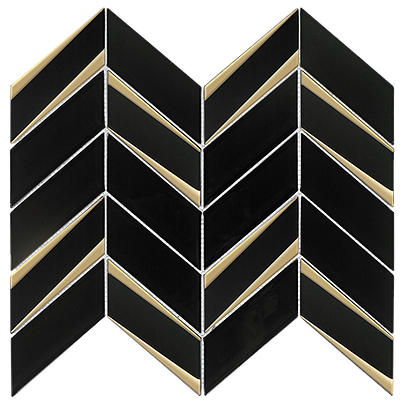 Envision Chevron Black Gold Glass Mosaic