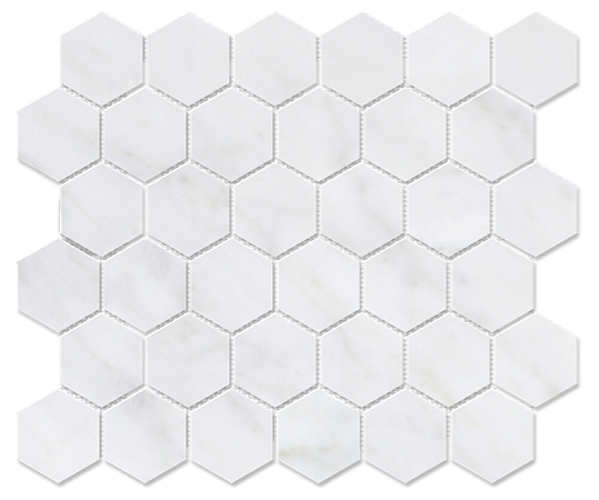 Carrara 2" Hexagon Polished Marble Mosaic