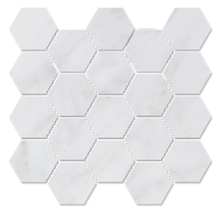 Carrara 3" Hexagon Honed Marble Mosaic
