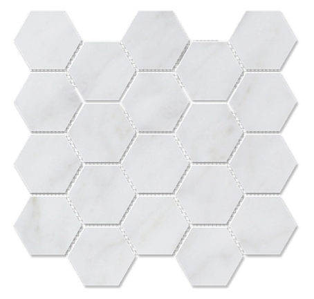 Carrara 3" Hexagon Polished Marble Mosaic