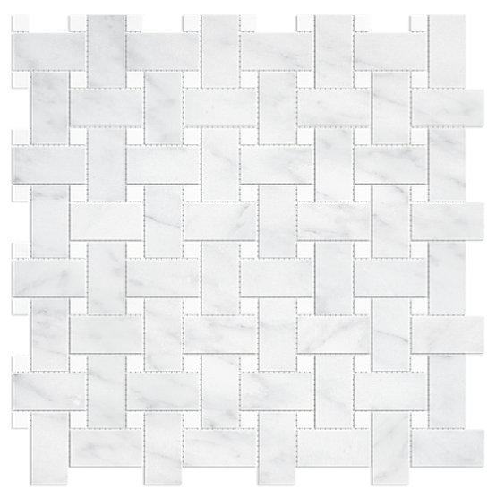 Carrara 1"x2" Basketweave w/ White Dots Polished Marble Mosaic