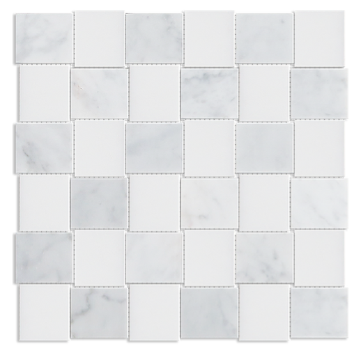 Carrara+White 2"x2" Basketweave Honed Marble Mosaic