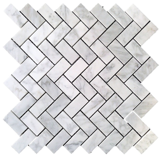Carrara 1"x2" Herringbone Polished Marble Mosaic